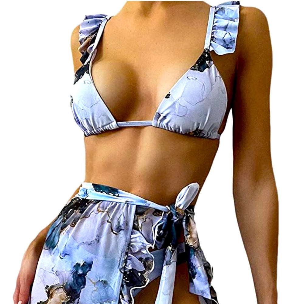 Women's 3 Piece Swimsuits Long Marle Print